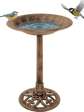 Vintage Scroll Design Bird Bath - Weather Resistant Resin, Outdoor Garden Decor